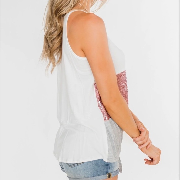 Full Of Sparkle Front Knot Halter Top- Ivory, Pink, &‎ Gray - Picture 5 of 7